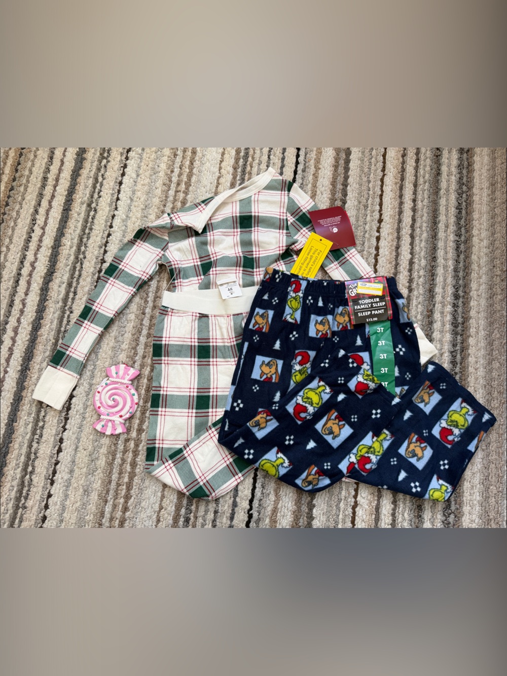 Wondershop Green White Plaid Top with Navy Character Fleece Pants